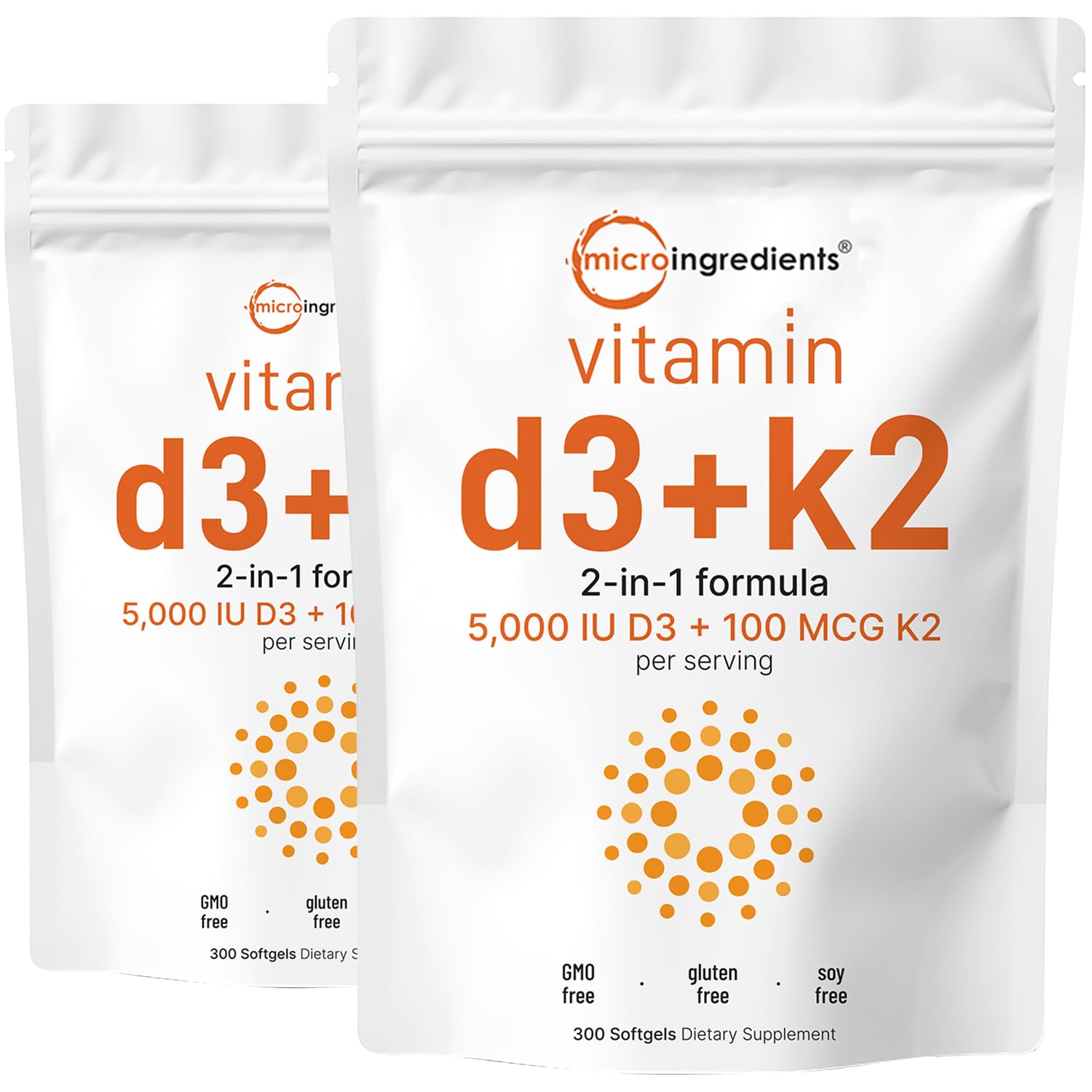 Front view of Micro Ingredients Vitamin D3 + K2 2-pack bottle