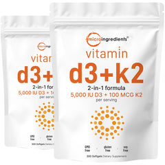 Front view of Micro Ingredients Vitamin D3 + K2 2-pack bottle