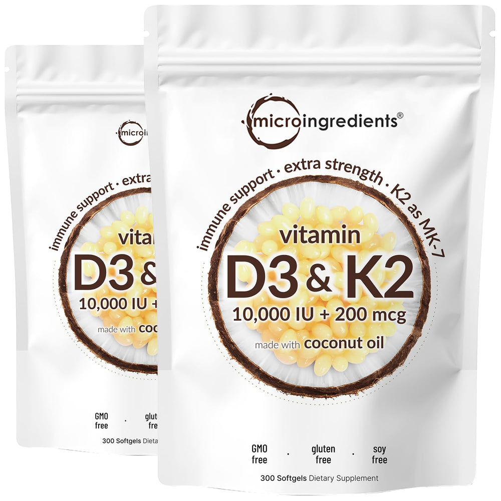 Micro Ingredients Vitamin D3 + K2 softgels bottle for easy daily supplementation.