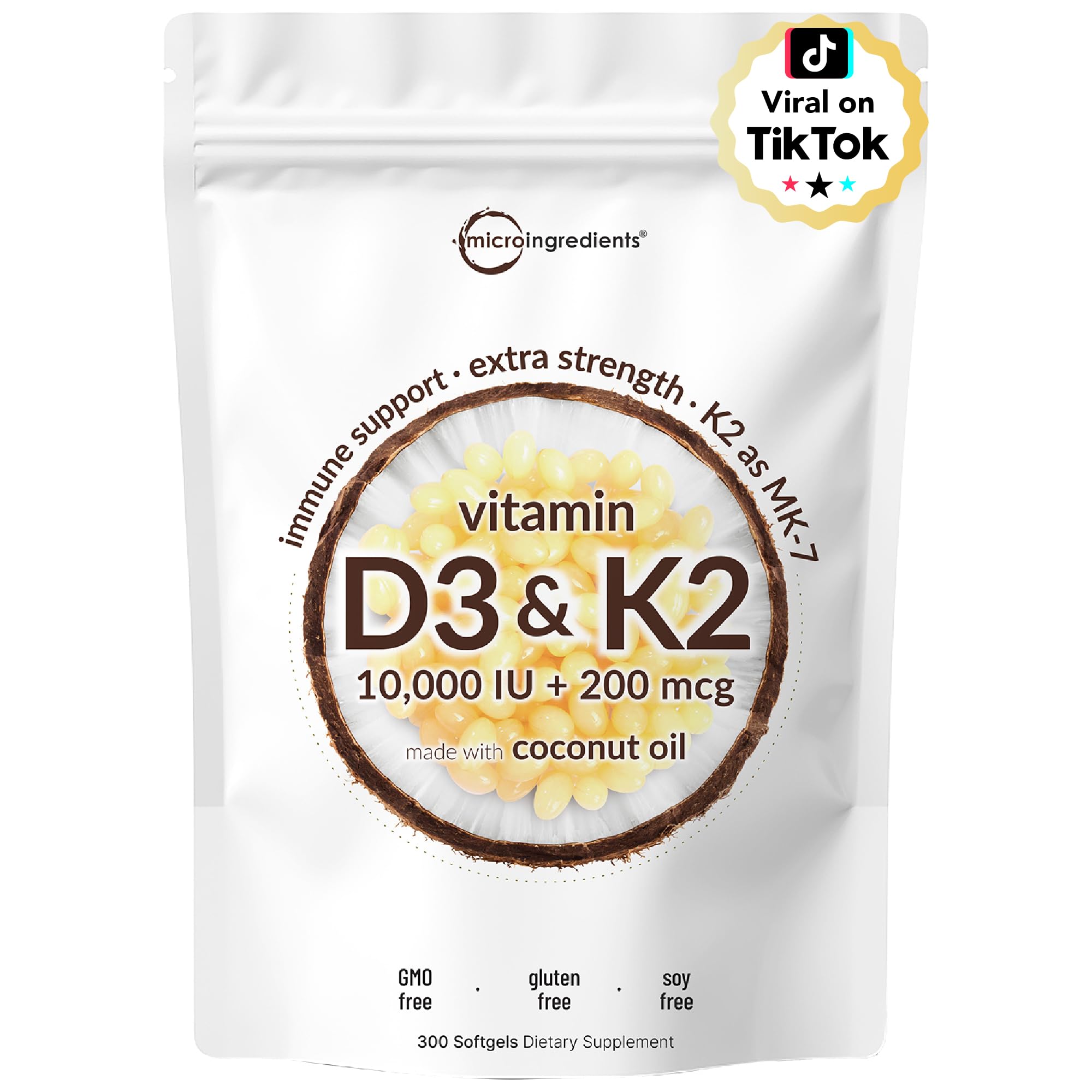 Micro Ingredients vitamin D3 K2 softgels bottle for easy daily supplementation.
