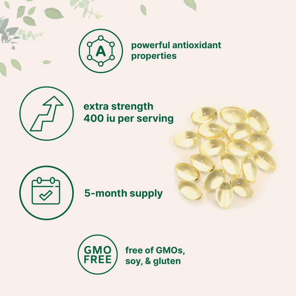 Non-GMO and gluten-free label on Vitamin E packaging