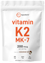Micro Ingredients Vitamin K2 MK-7 200 mcg softgels with coconut oil carrier