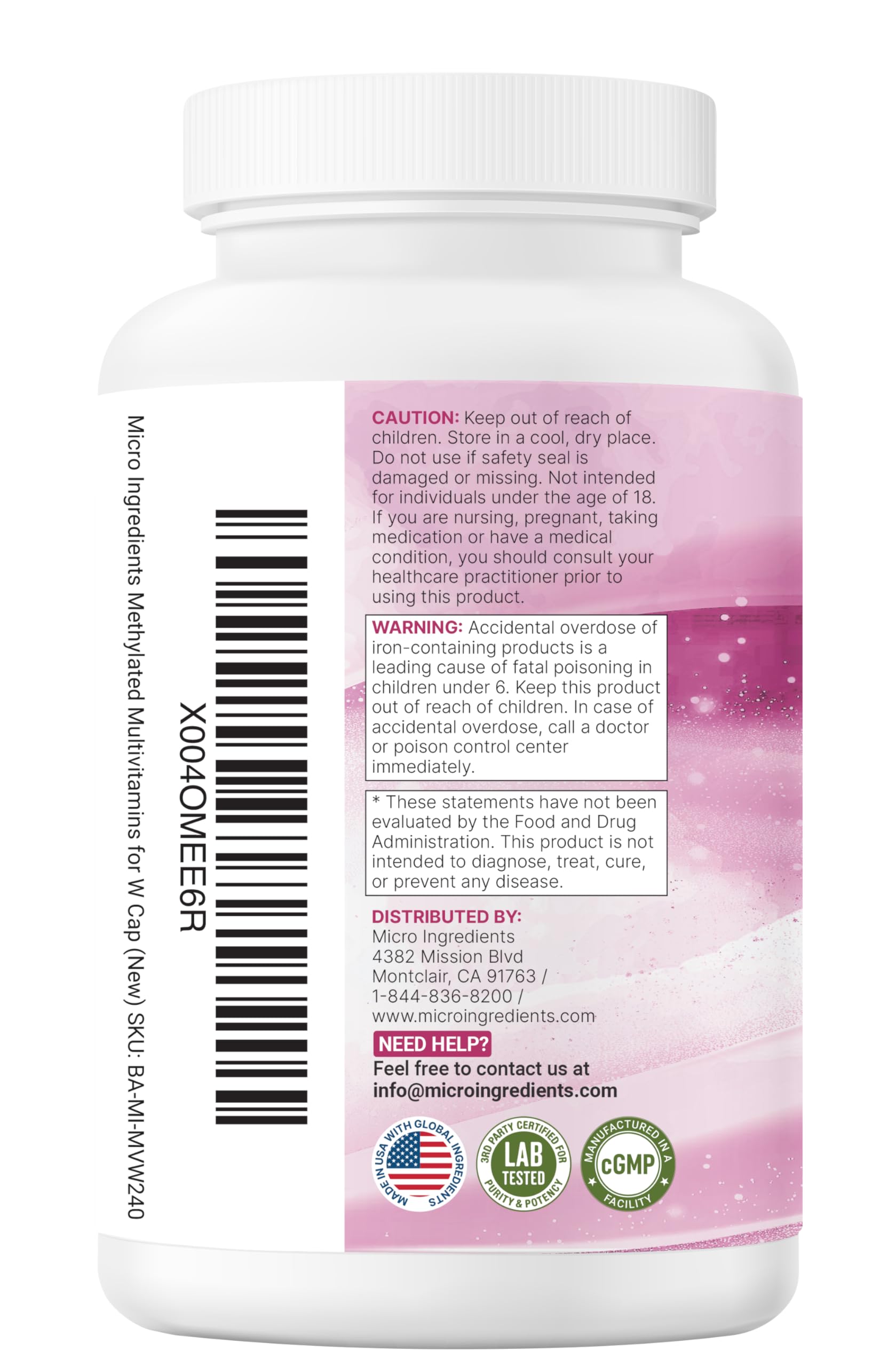 Back of bottle with serving size and ingredient list