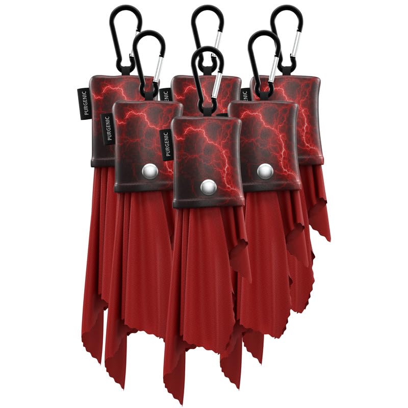 Six-pack microfiber glasses cleaning cloths with red pouch