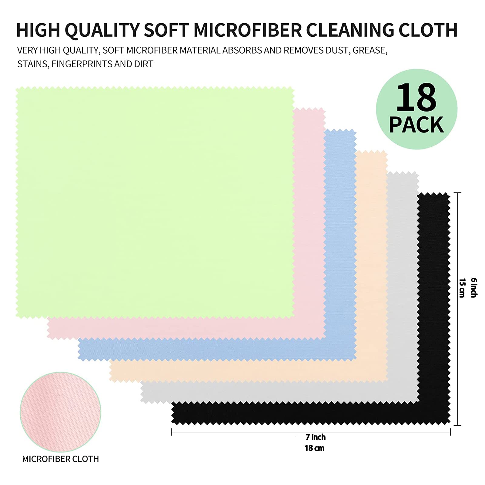 White microfiber cleaning cloths (7x6 inches) from 18-pack