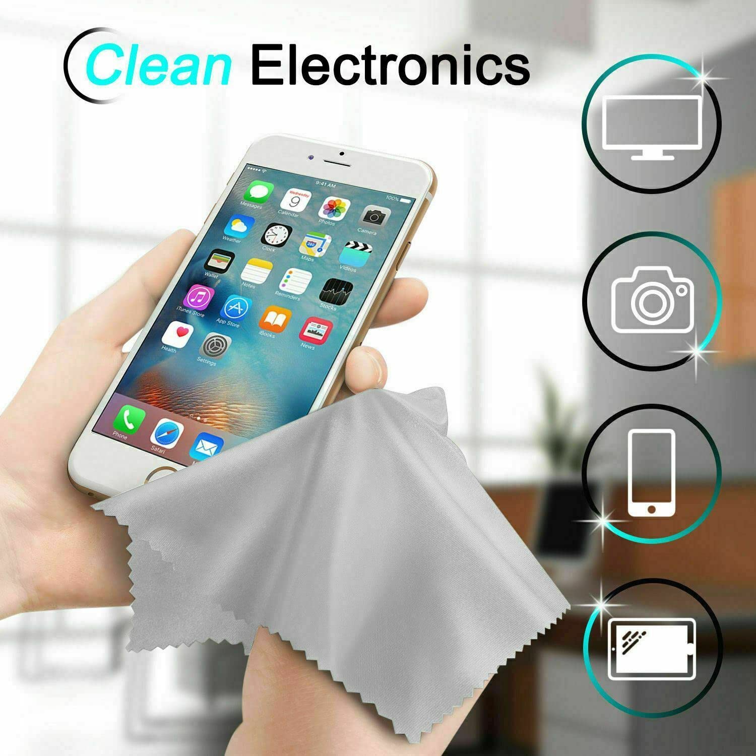 Microfiber cloth cleaning smartphone and tablet screens