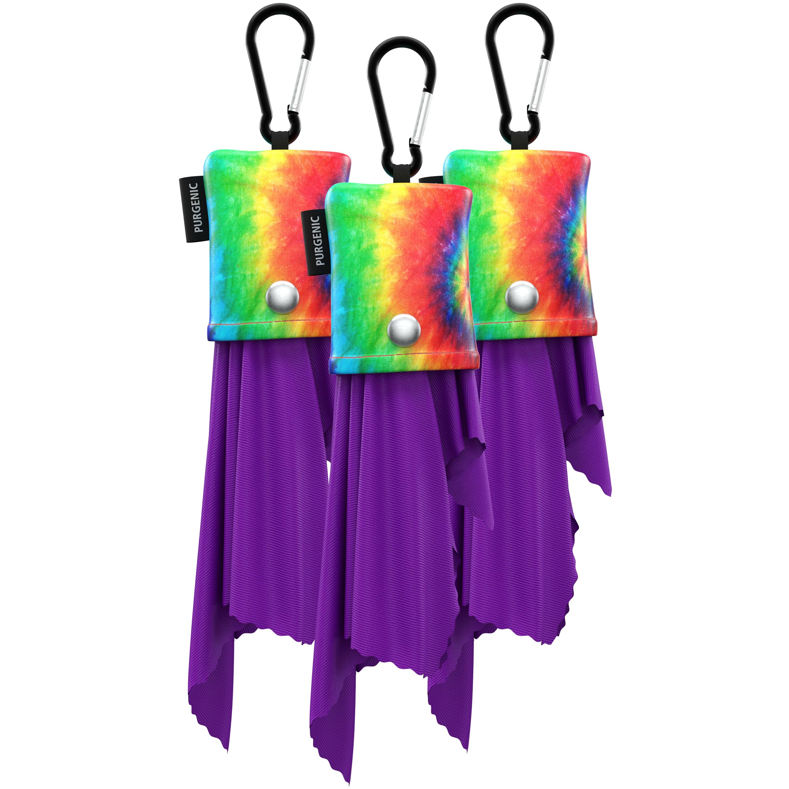 Three-pack microfiber cleaning cloths for glasses and lenses with tie-dye packaging