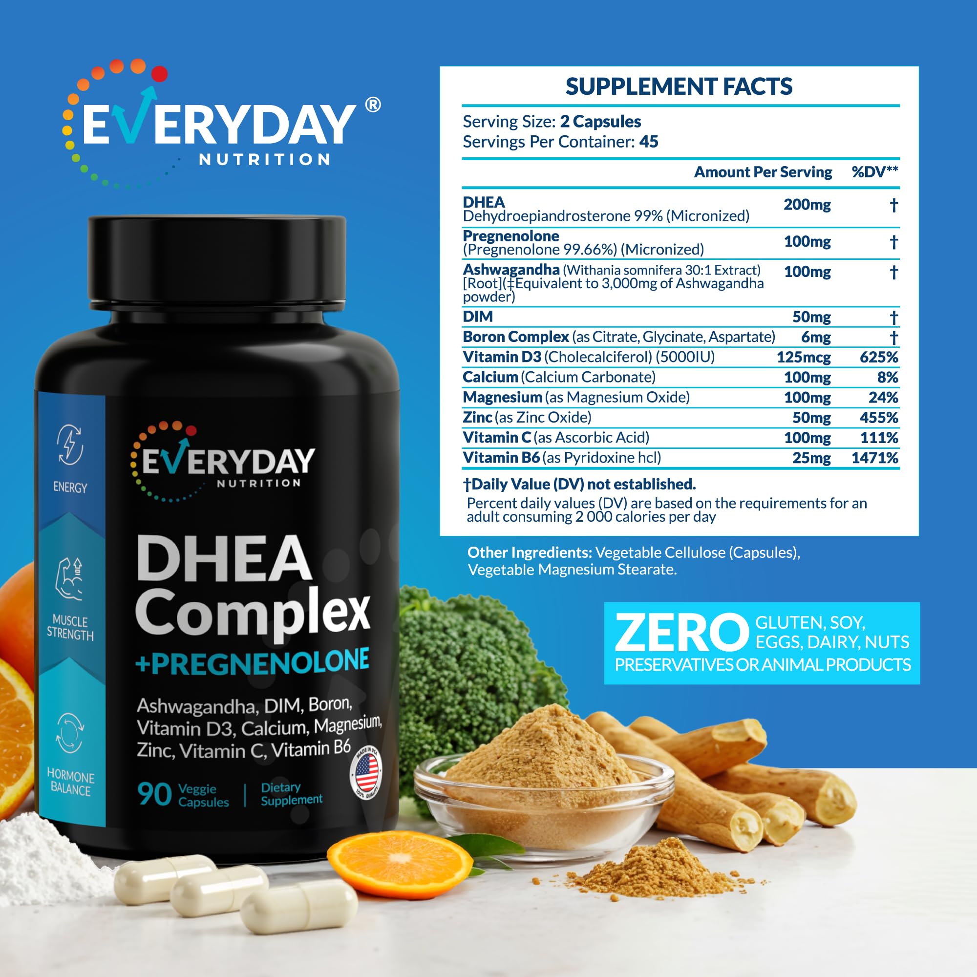 Close-up of DHEA and pregnenolone capsules