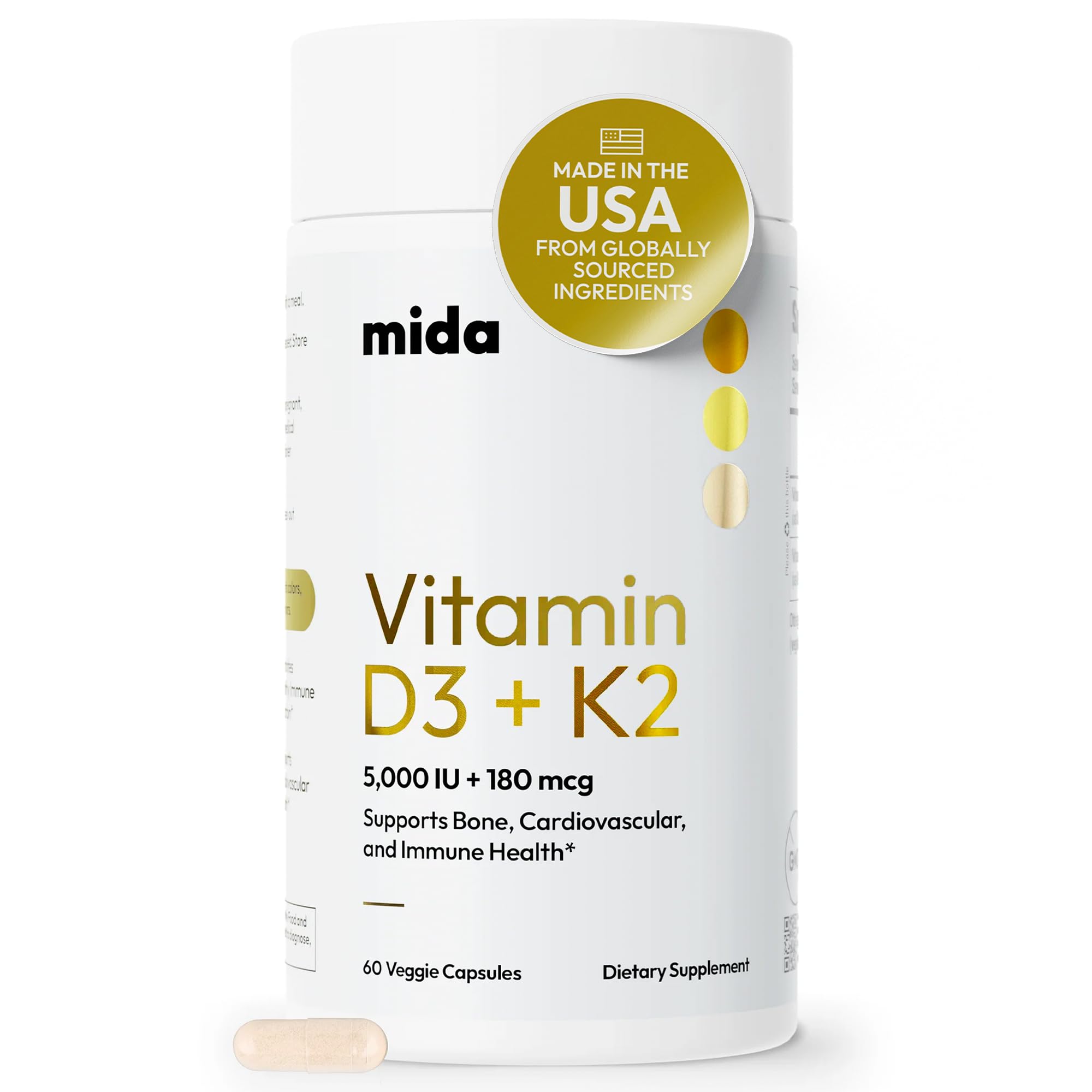 Mida Health D3 K2 bottle front label