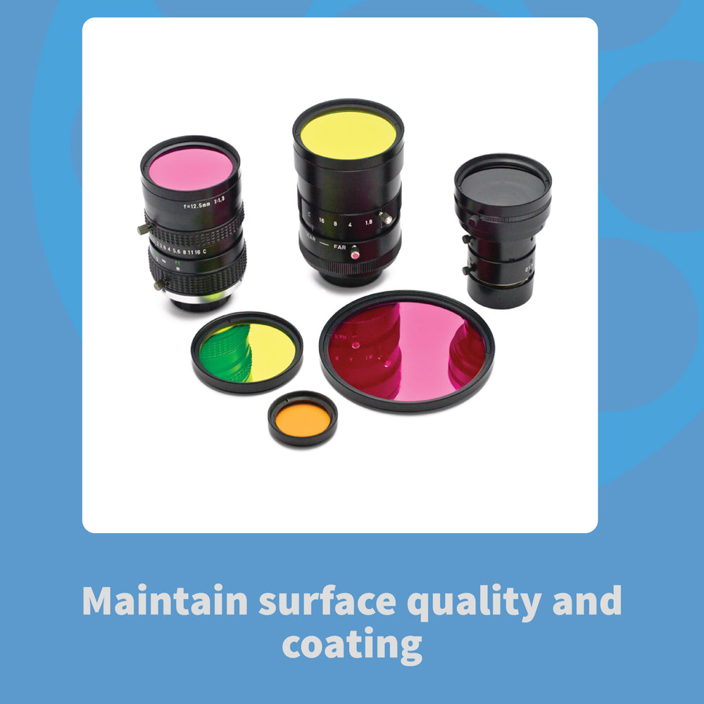 Lenses and filters being cleaned with optics cleaner