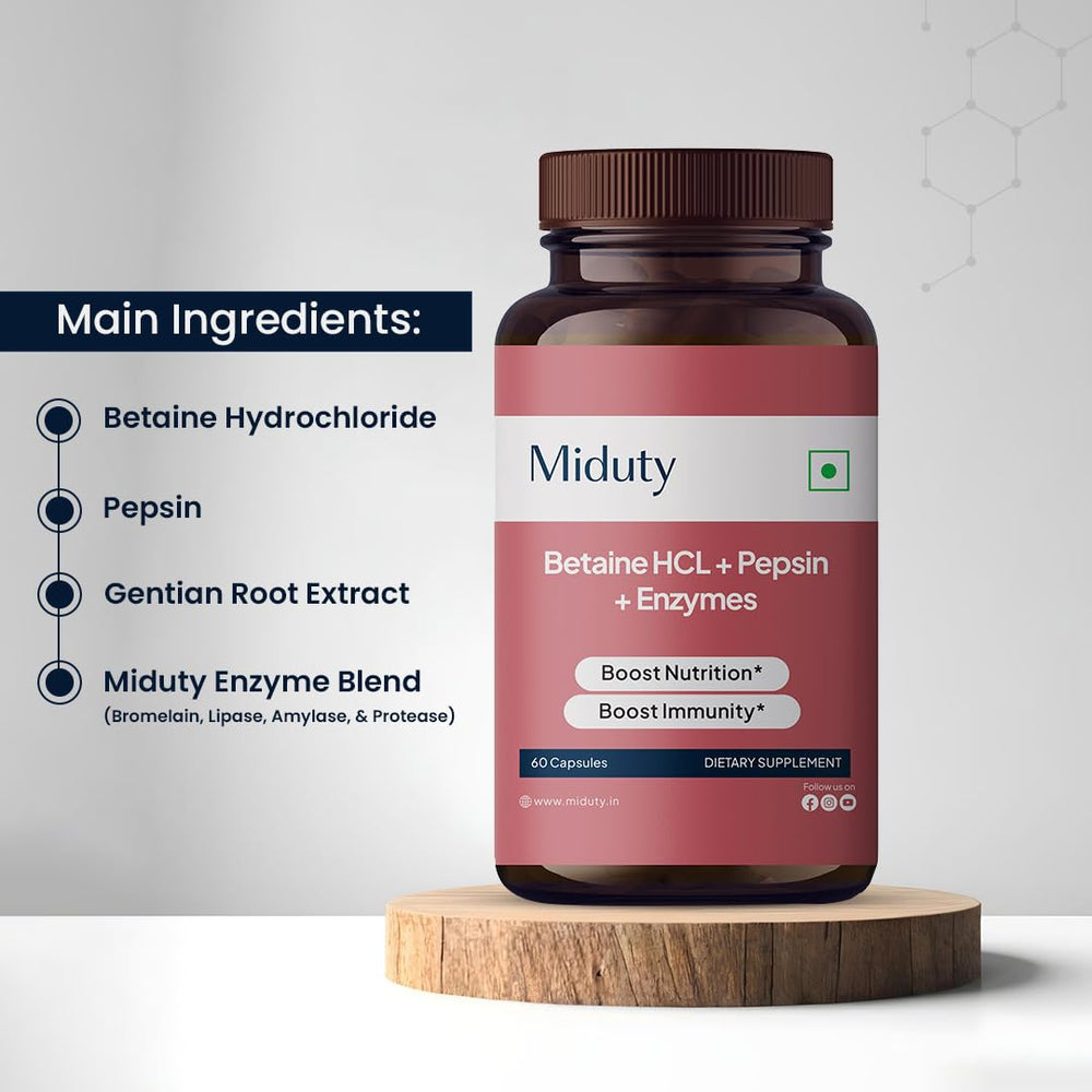 Nutrition facts panel of Miduty Betaine HCL Pepsin