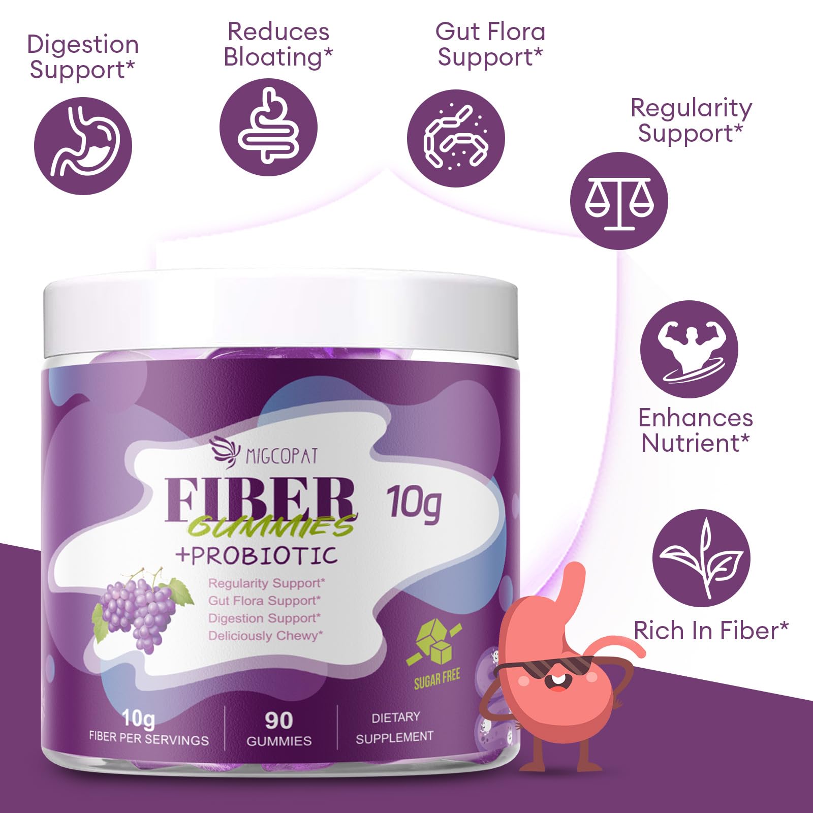 Grape Migcopat gummies with vitamin C and electrolytes icons