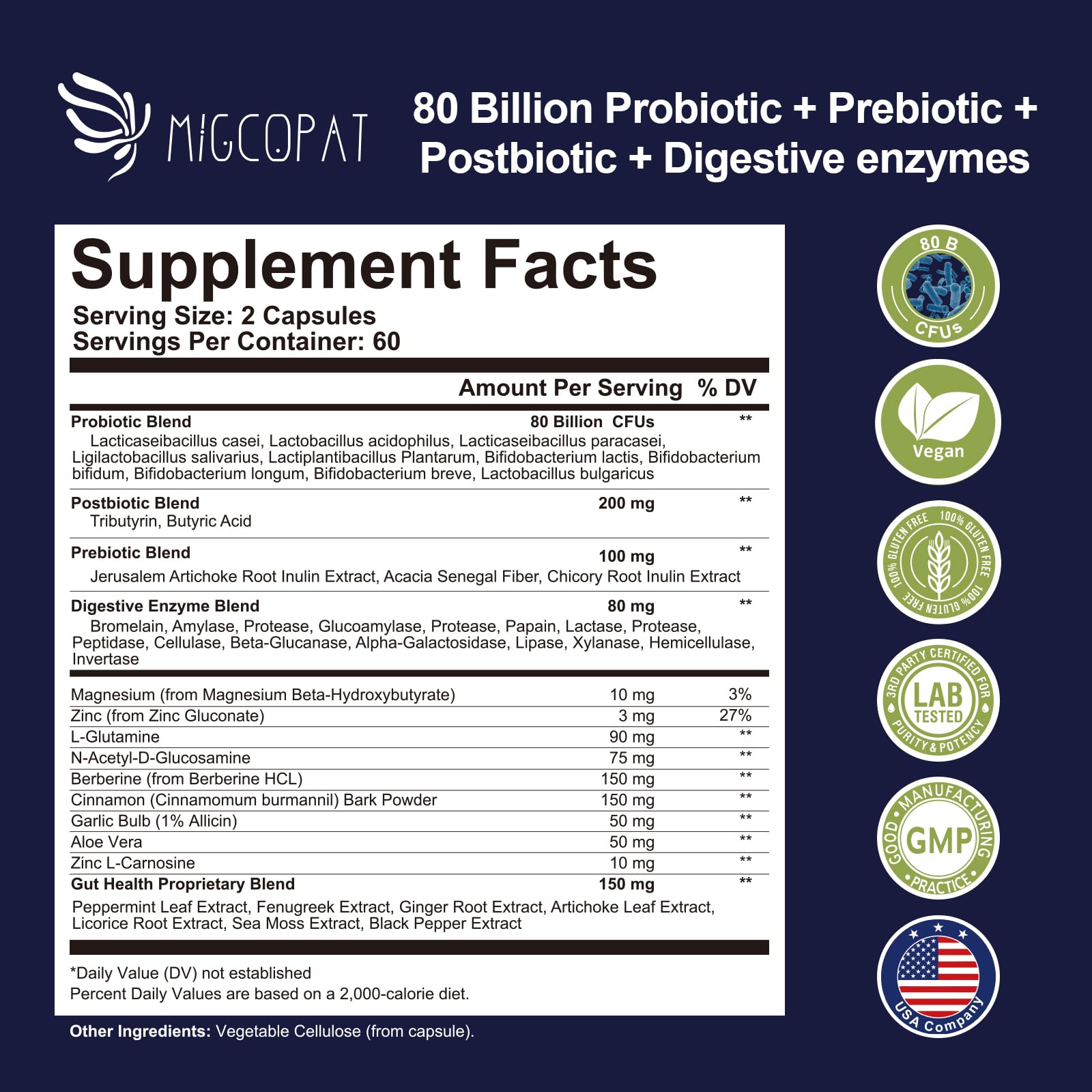 80 billion CFU probiotic with enzymes for gut health