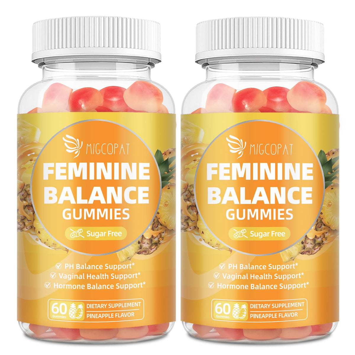 Front view of Migcopat Premium Feminine Balance Gummies 2-pack