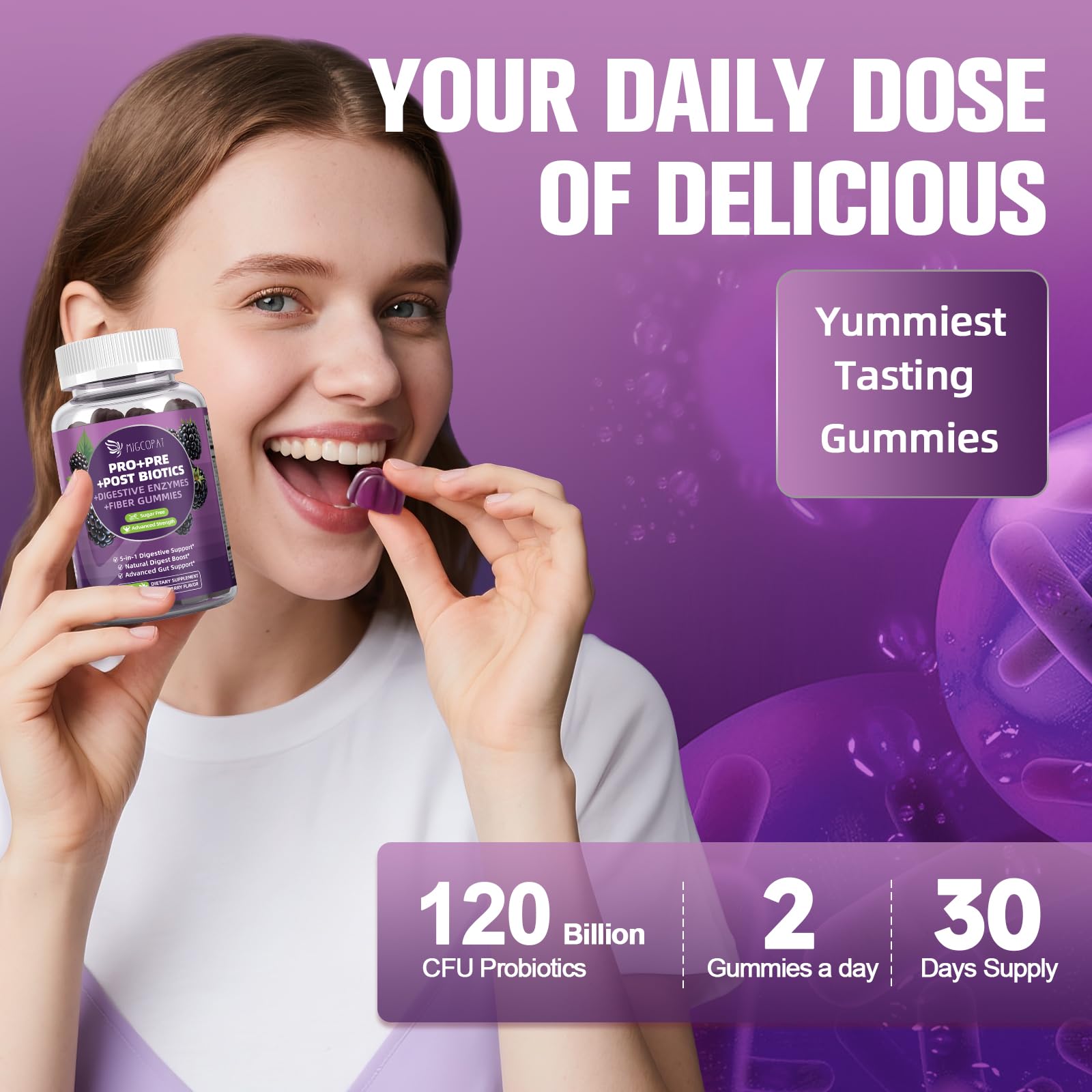 Colorful Migcopat bottle with blackberry branding