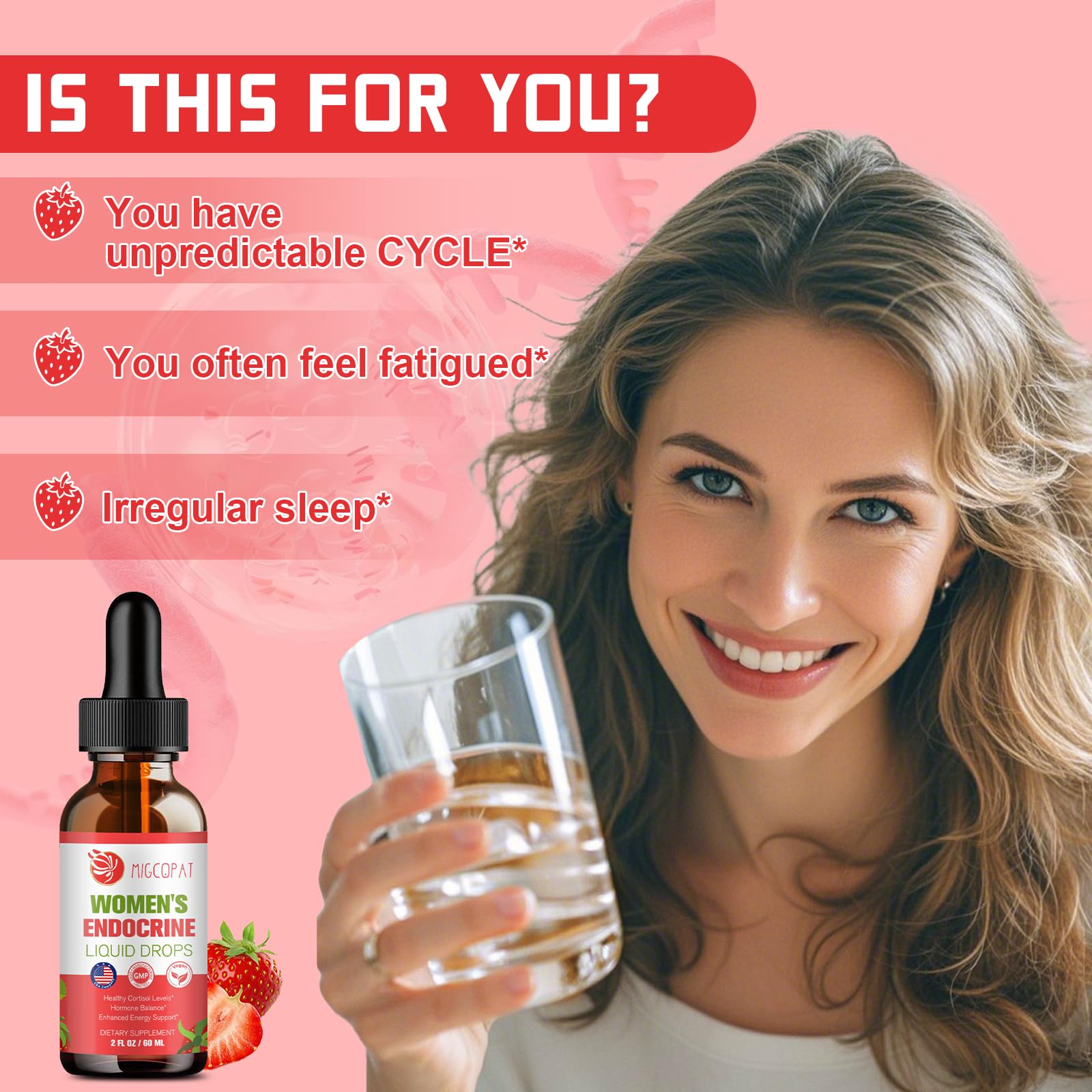 Close-up of Migcopat Women Endocrine Liquid Drops bottle