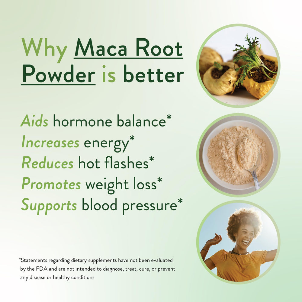 Scoop of Mighty Maca Mango powder with jar