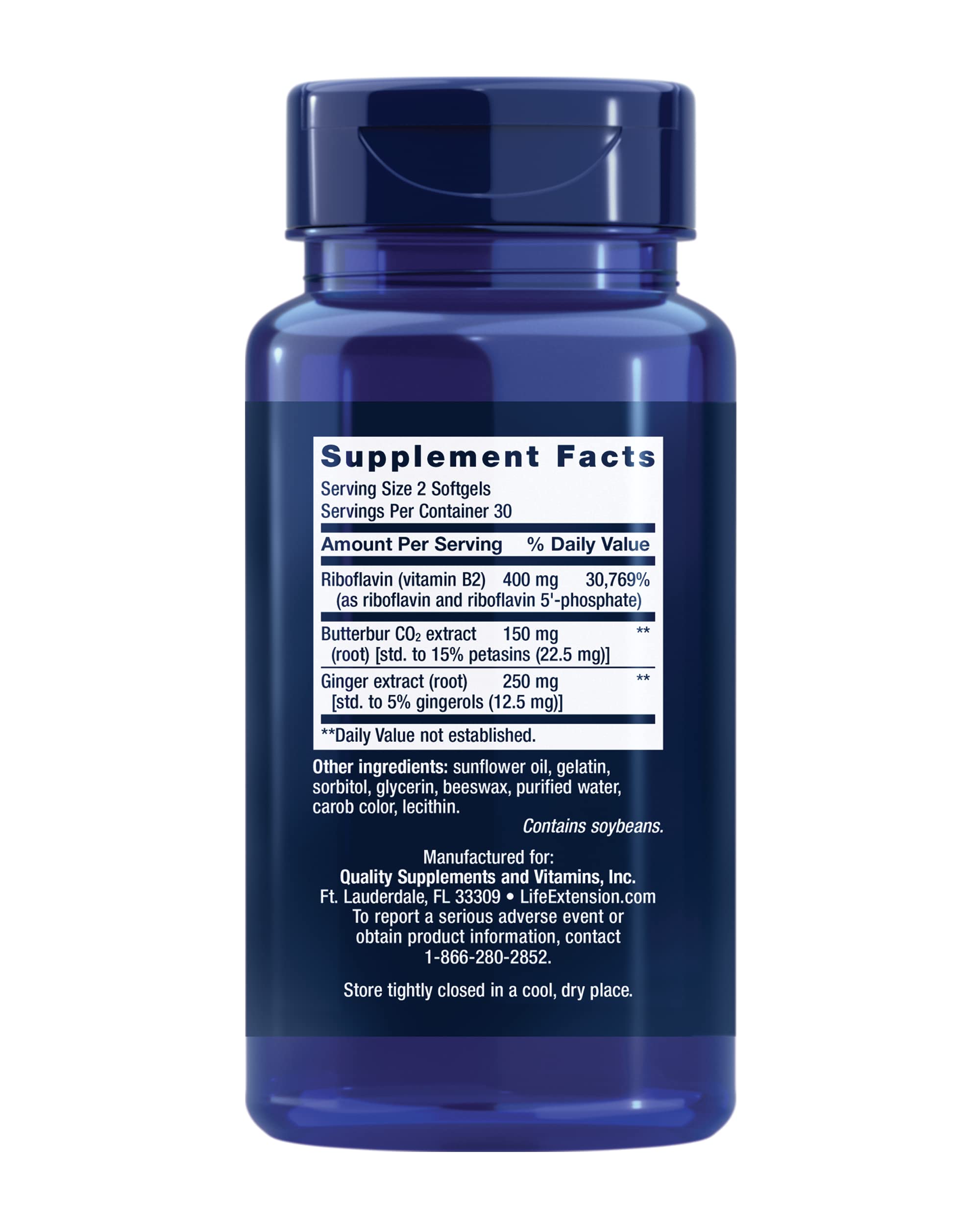 Two Migra-Eeze softgels representing the daily dose.