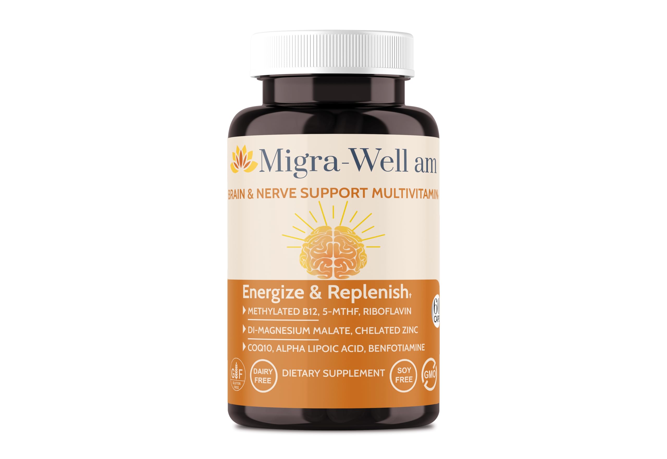 Energy-support components in Migra-Well AM: DiMagnesium Malate, Alpha Lipoic Acid, CoQ10