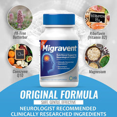 Migravent ingredients: Magnesium, CoQ10, Riboflavin, PA-Free Butterbur