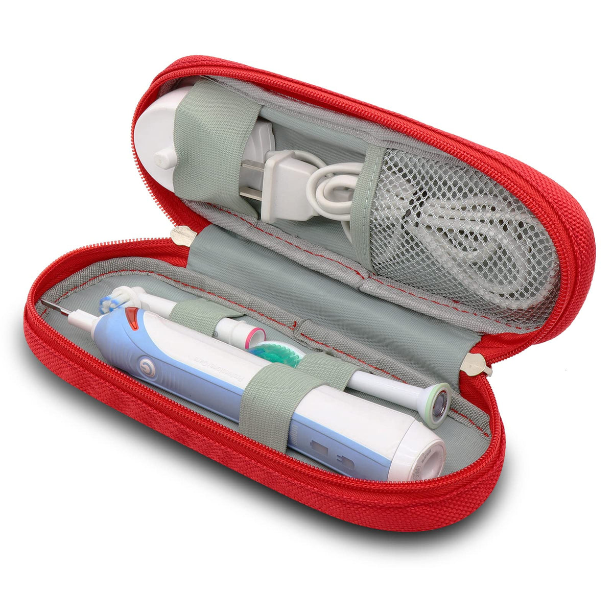 Red Mijibisu toothbrush travel case – closed front view