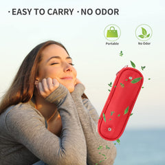 Open red case showing toothbrush and charger layout
