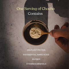 Mikuna Chocho scoop showing serving size and fiber