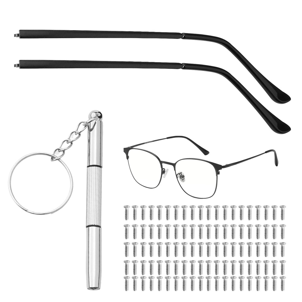MILAKE Glasses Arm Replacement Kit in Black showing included parts