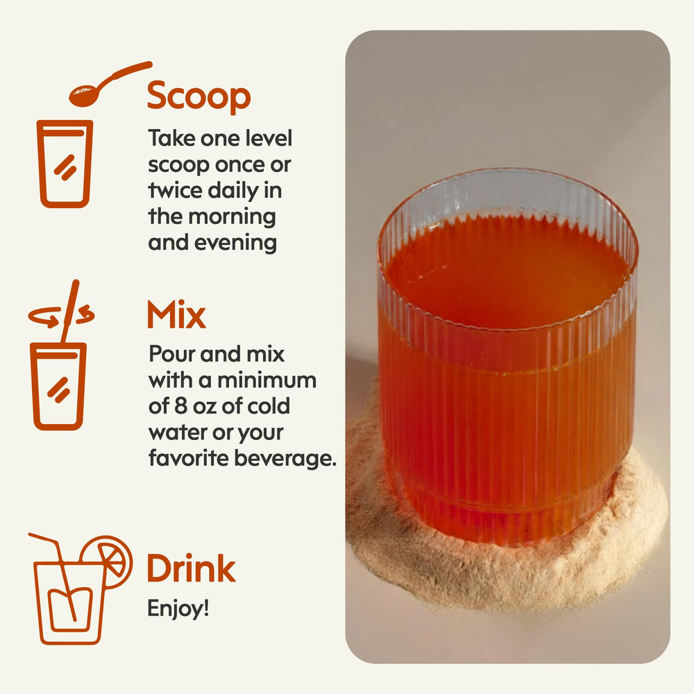 milamend scoop beside measuring spoon, illustrating accurate portion and simple use