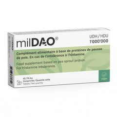 milDAO 60 vegan tablets showing 1,000,000 HDU per tablet