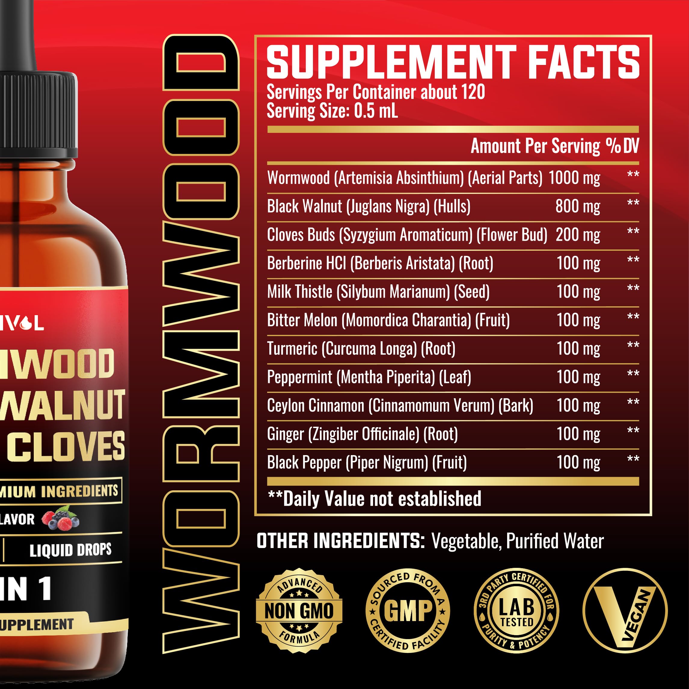 MILIVOL 11in1 Berry Mix tincture bottle side view