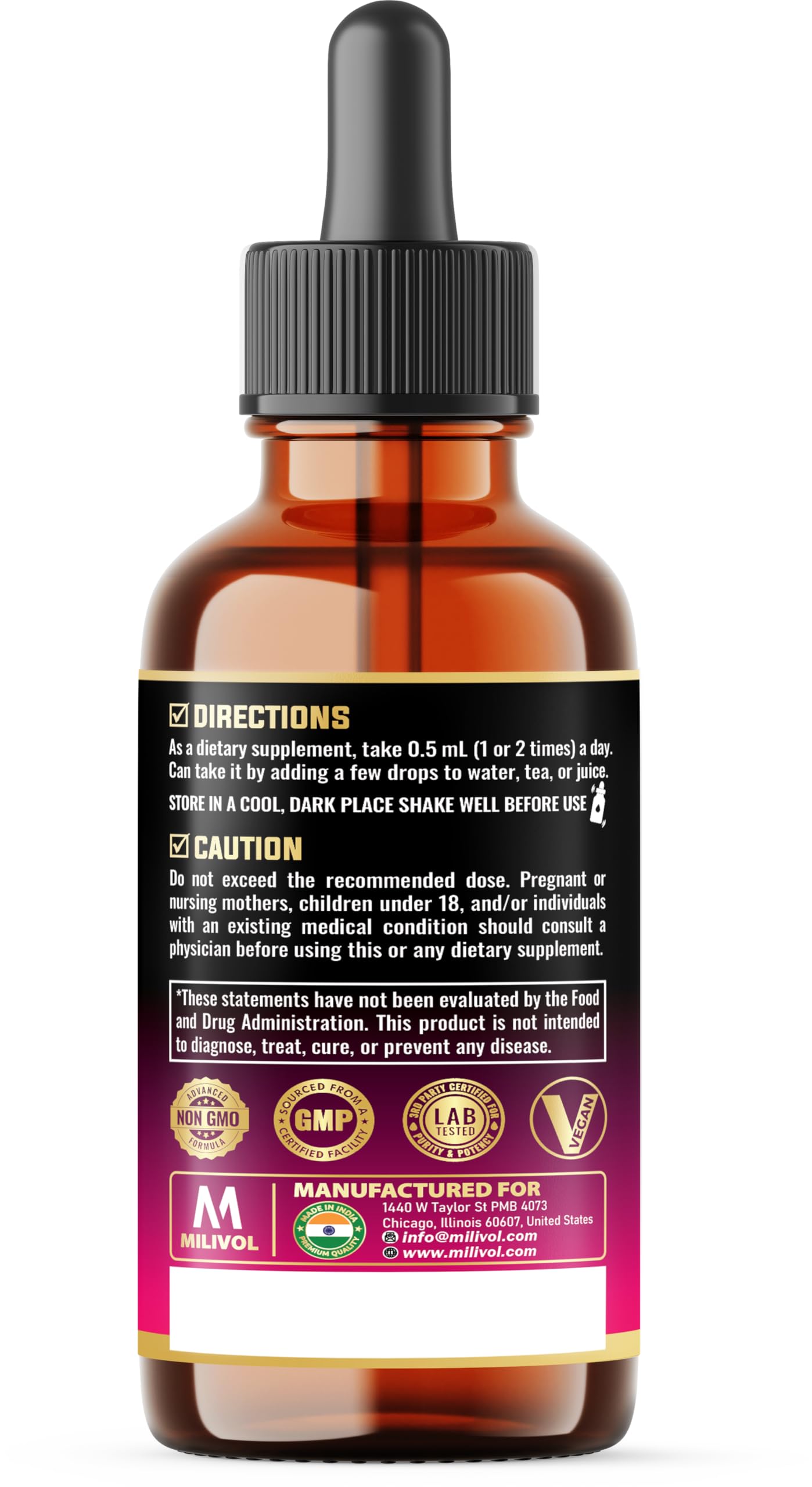 Product shot with multiple MILIVOL Berry Mix bottles