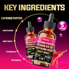 1 oz MILIVOL 5in1 cayenne pepper drops bottle on a white background