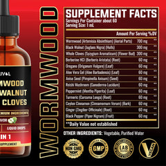 Close-up of Wormwood Liquid Drops ingredients: Wormwood, Black Walnut, and Whole Cloves