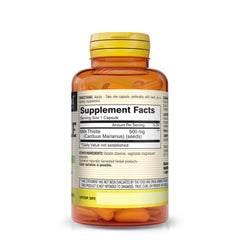 Close-up of a milk thistle capsule showing 500 mg