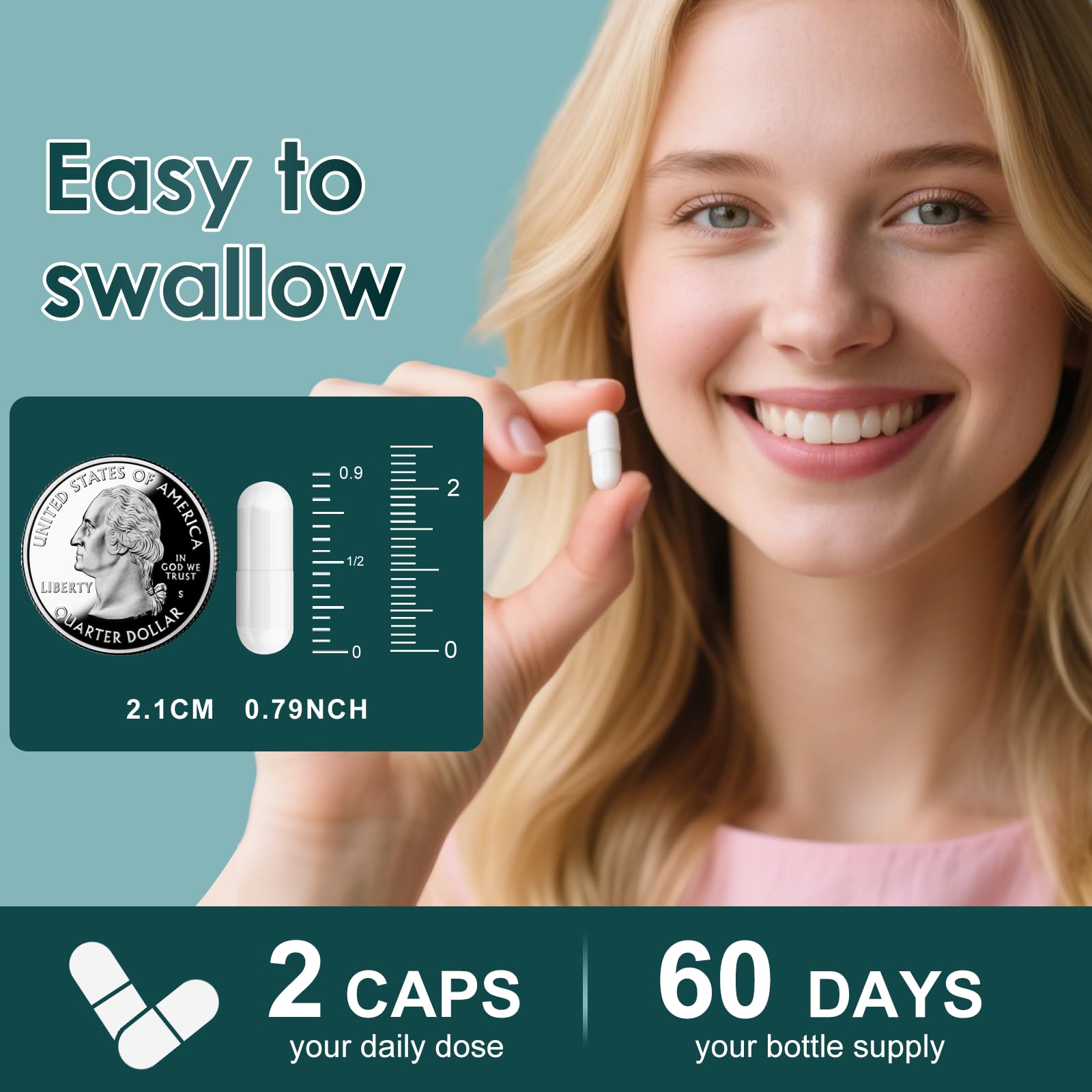 Packaging showing 120 veggie capsules for a 60-day supply