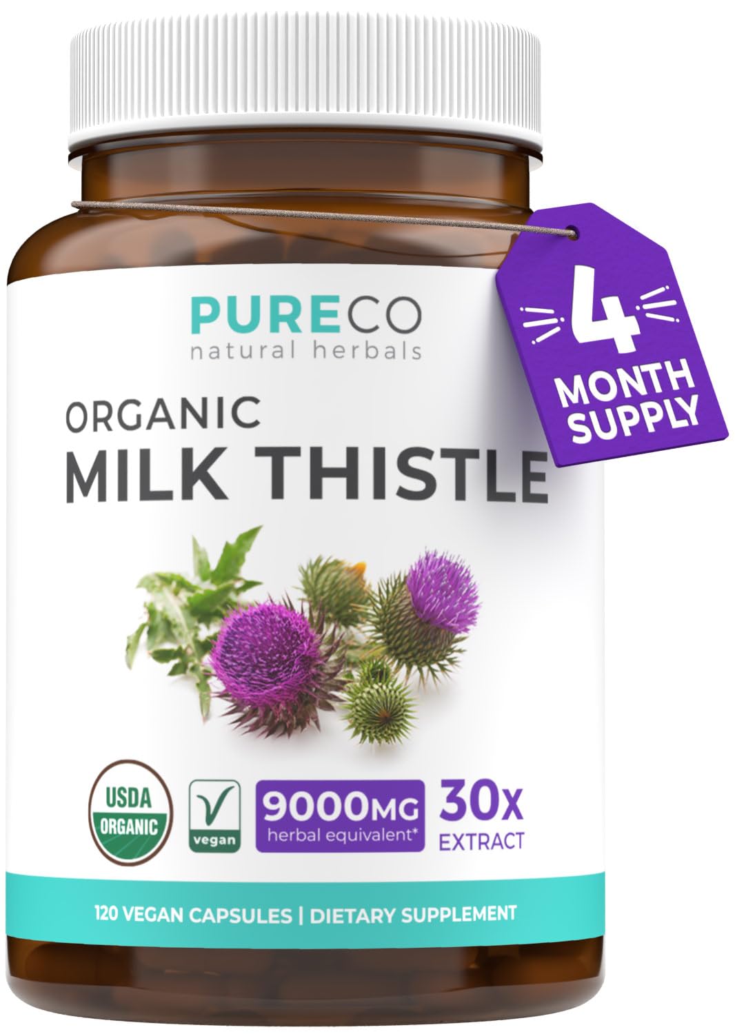 USDA Organic Milk Thistle Capsules bottle on white background