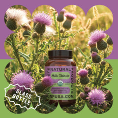 Label on bottle displaying organic milk thistle