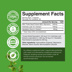 Herbal blend of milk thistle, dandelion root, and artichoke leaf