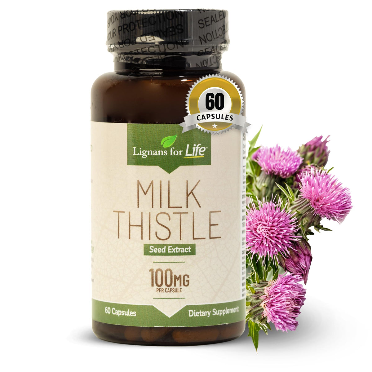 Bottle of Lignans for Life Milk Thistle for dogs on a table
