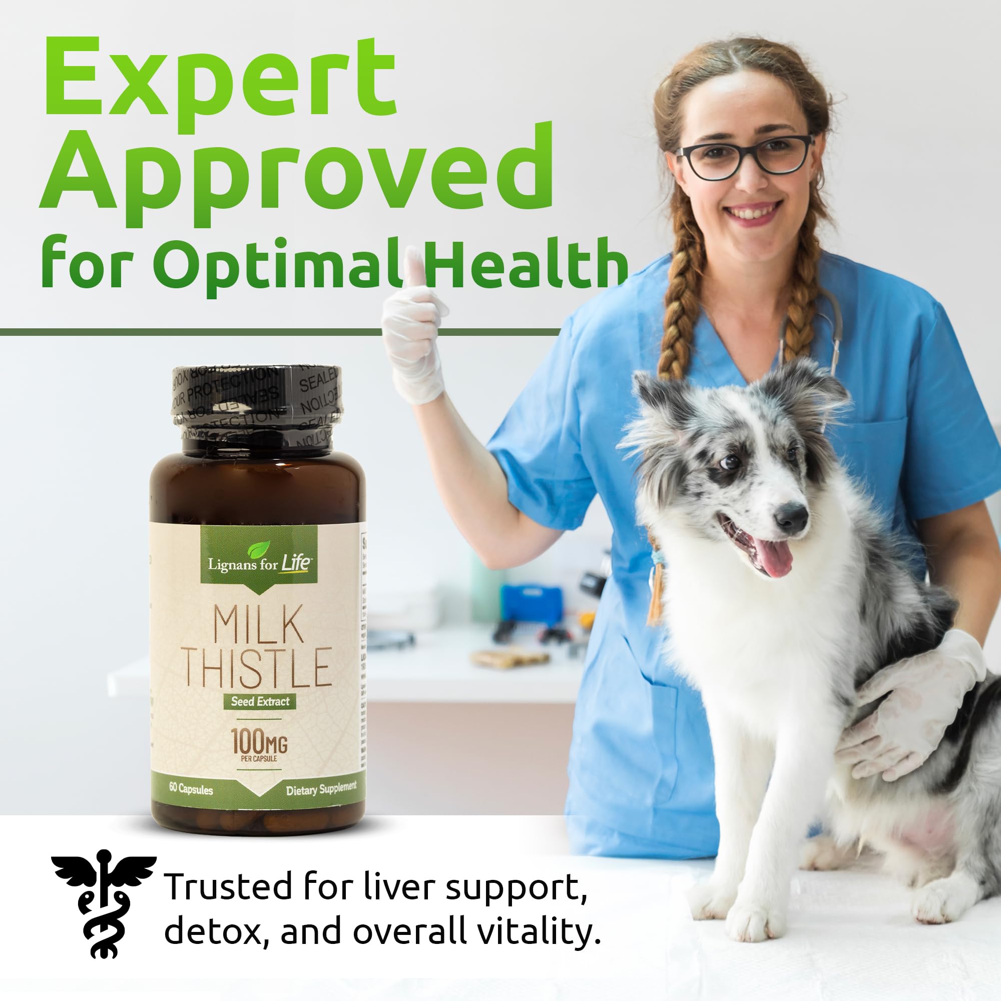 Packaging label highlighting dog liver health benefits