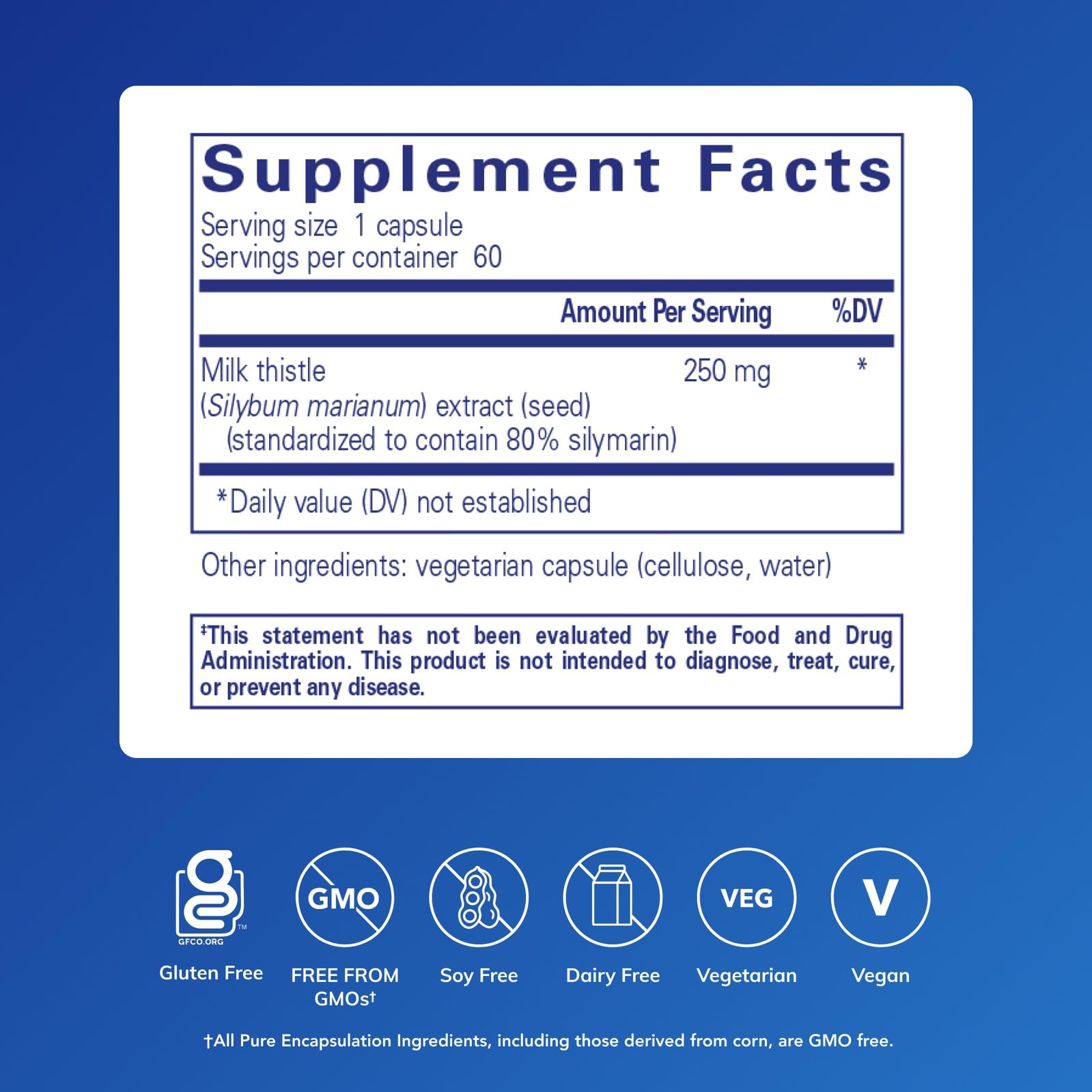 Milk thistle extract 250 mg per capsule label