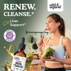 Close-up of milk thistle extract 600 mg per serving label