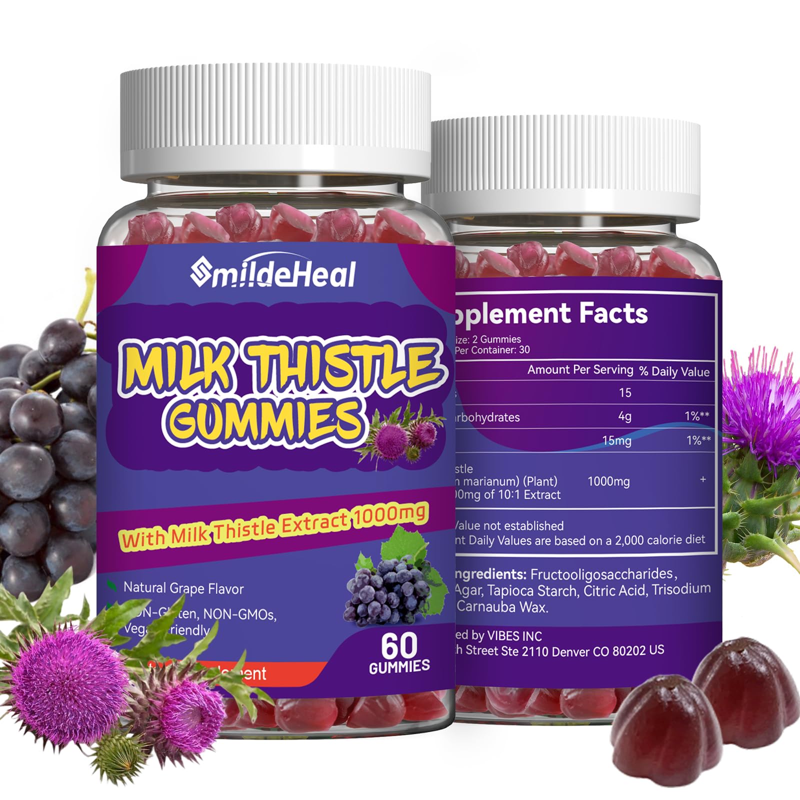 Milk Thistle Gummies bottle label showing 1000mg per serving