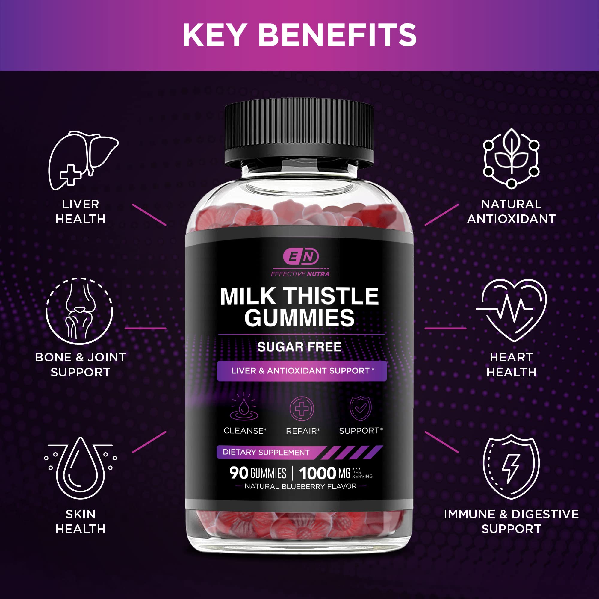 Milk Thistle Gummies 1000mg per serving on label