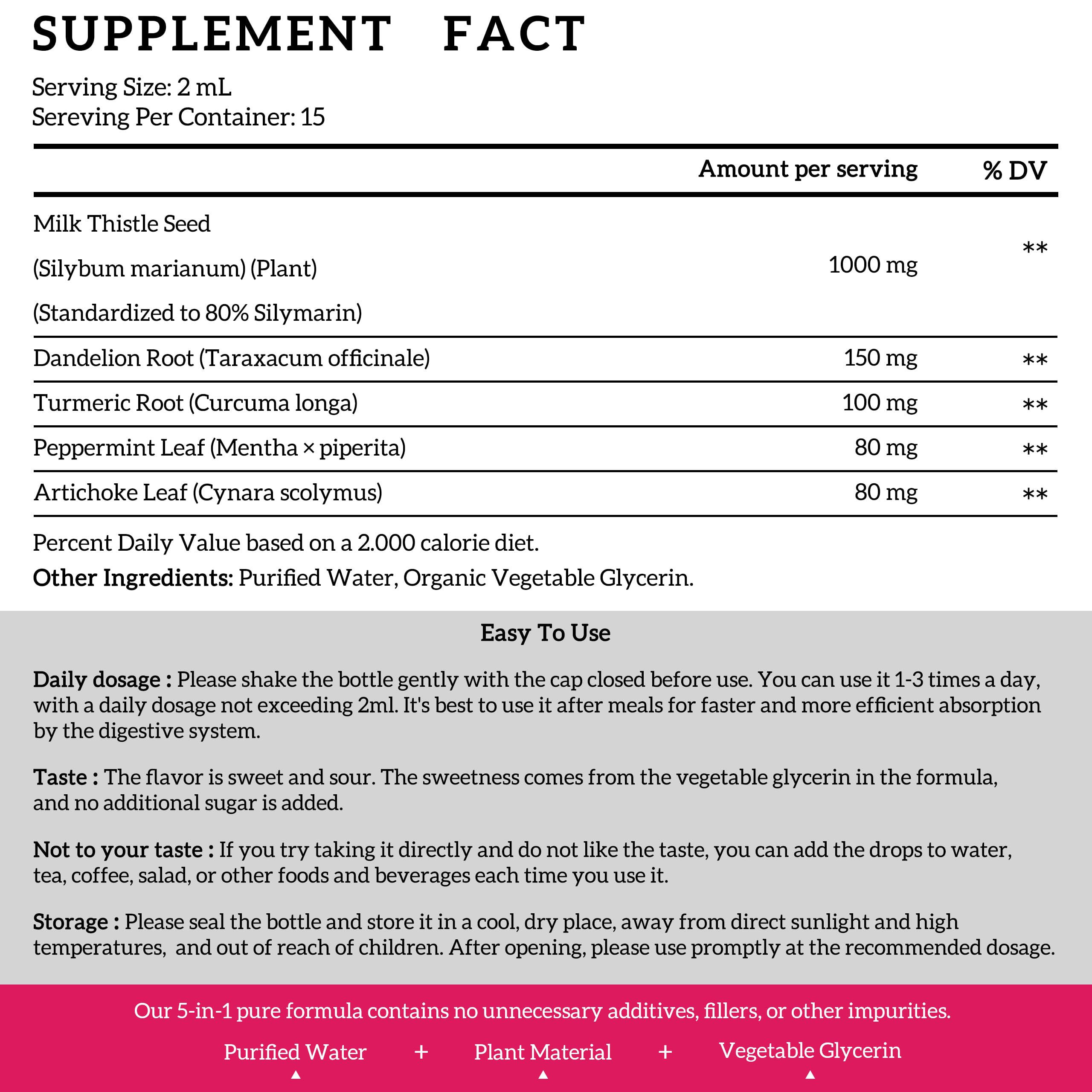 Front view of the 1 fl oz Milk Thistle drops bottle with organic seal
