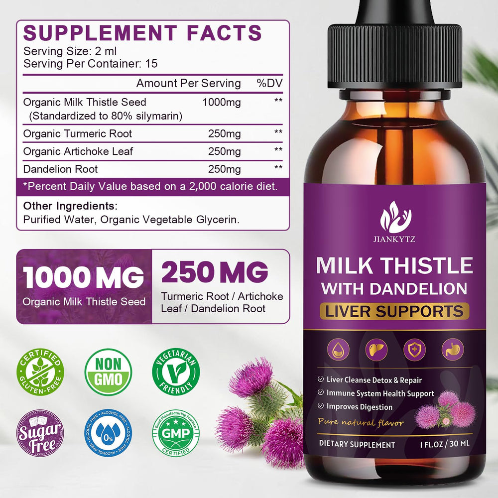 Close-up of product label highlighting Organic Milk Thistle Seed 80% silymarin