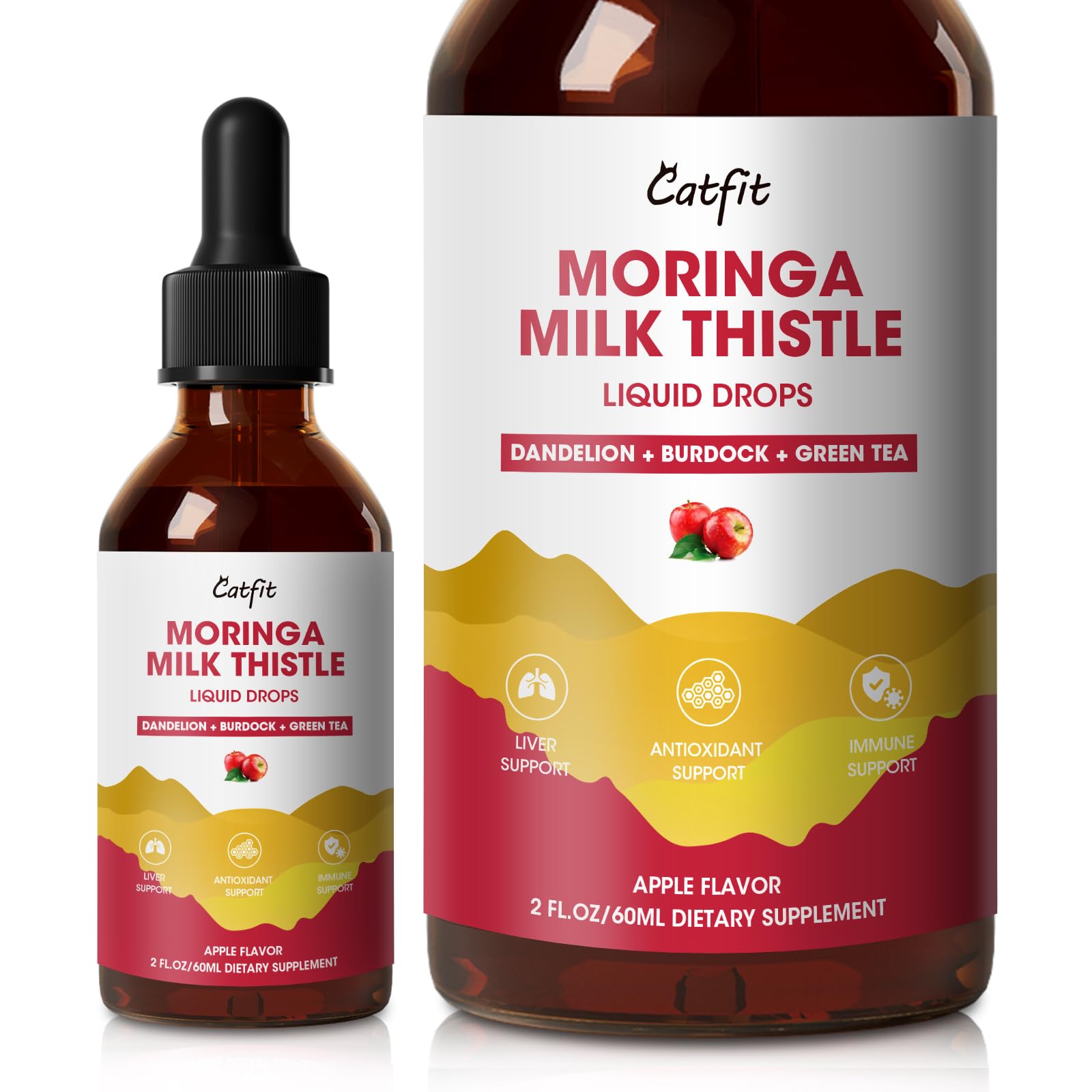 Milk Thistle Liver Detox Drops Apple Flavor bottle 2oz - front view