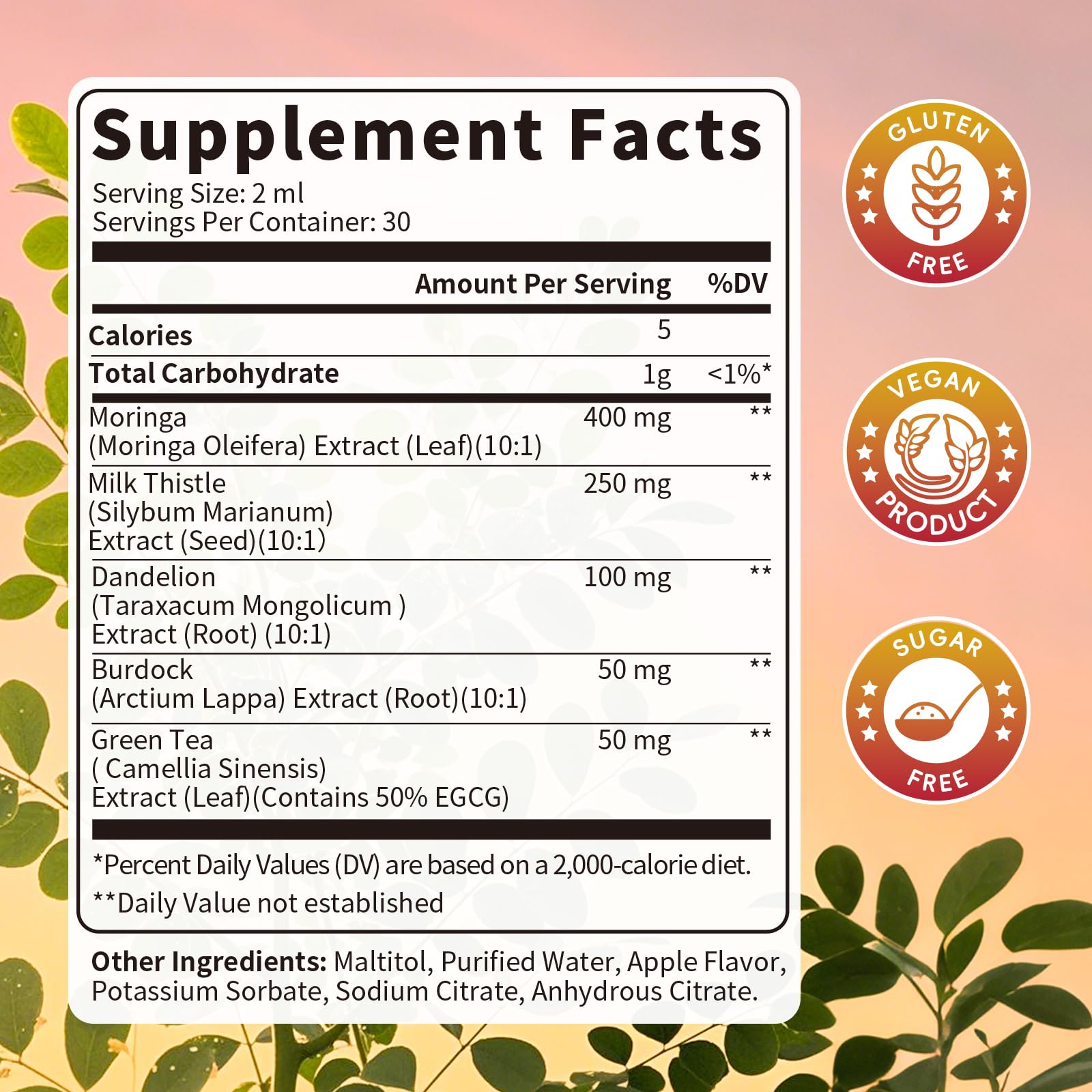 Apple-flavored liver detox liquid drops with dropper