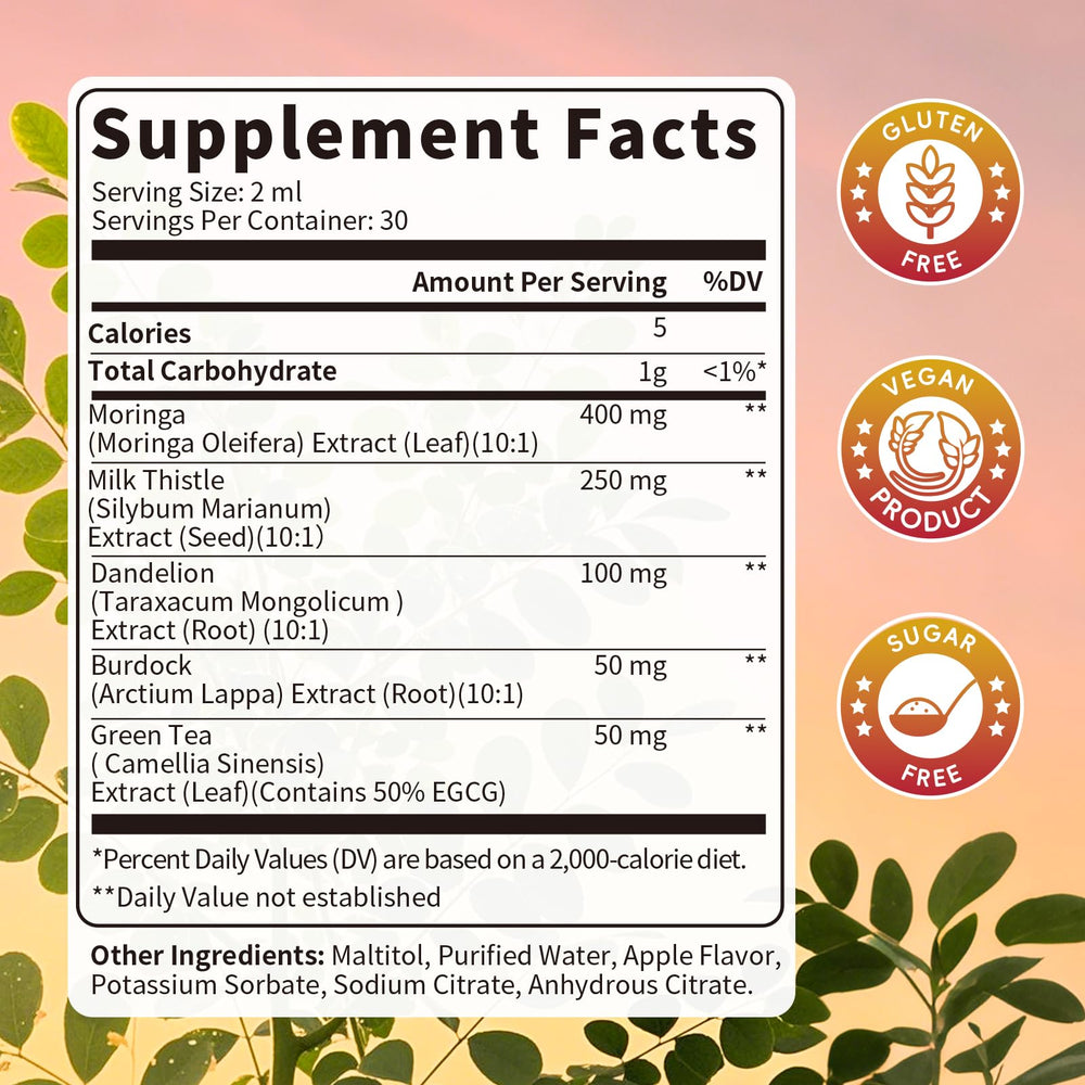 Apple-flavored liver detox liquid drops with dropper